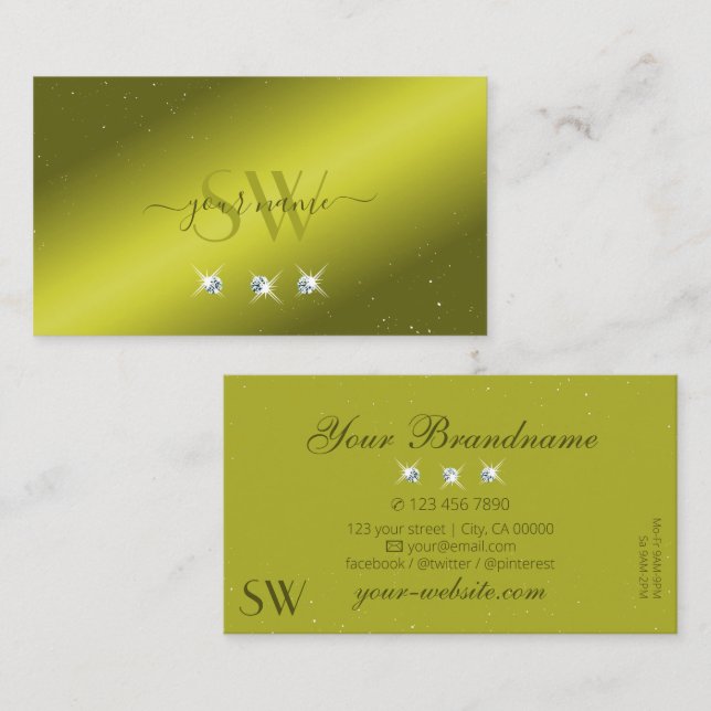 Elegant Gult Oliv grönt Gnistra judar Monogram Visitkort (Fram/baksida)