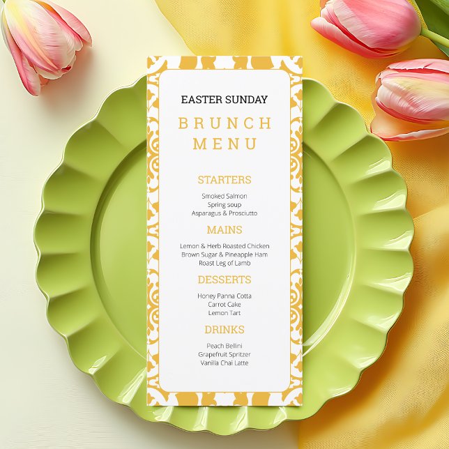 Elegant Gult Påsk Söndag Brunch Blommigt Chic Meny (Elegant Yellow Easter Sunday Brunch Floral Chic Menu)
