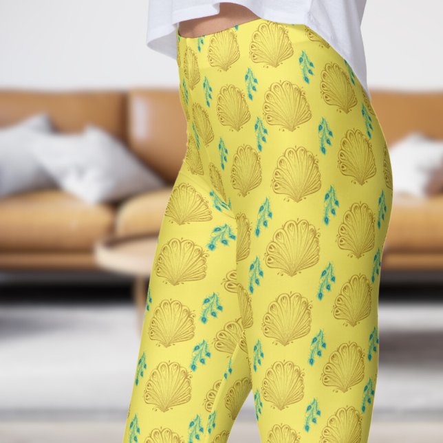 Elegant Gult Peacock Fläkt Mönster Leggings (Peacock Fan on Corn Leggings)