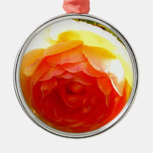 Elegant gult persikoröd aprikos blommigt ro julgransprydnad metall