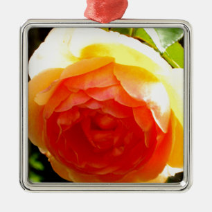 Elegant gult persikoröd aprikos blommigt ro julgransprydnad metall