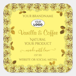 Elegant Gult Product Labels Blommar Ro Logotyp Fyrkantigt Klistermärke