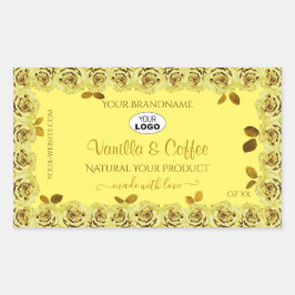 Elegant Gult Product Labels Blommar Ro Logotyp Rektangulärt Klistermärke