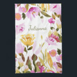Elegant Gult Rosa  Blommigt   Personlig Kökshandduk<br><div class="desc">Elegant Gult Rosa Watercolor Blommigt Personlig Kitchen Towel</div>
