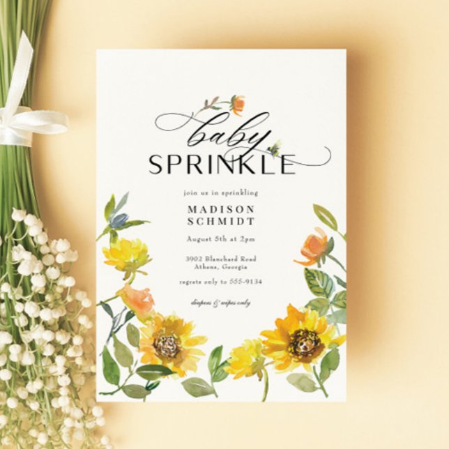 Elegant Gult Solros Sunny Bee Baby Sprinkle Inbjudningar (Skapare uppladdad)