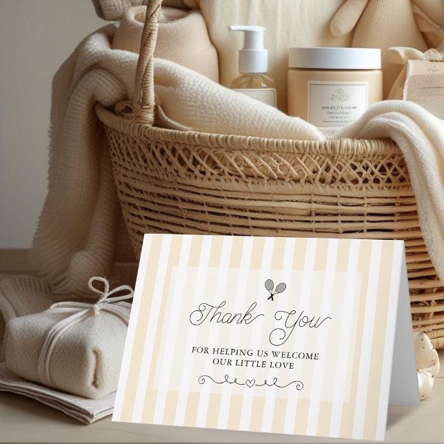 Elegant Gult Stripe Tennis - tackkort (elegant yellow striped preppy chic baby shower thank you cards for country club events)