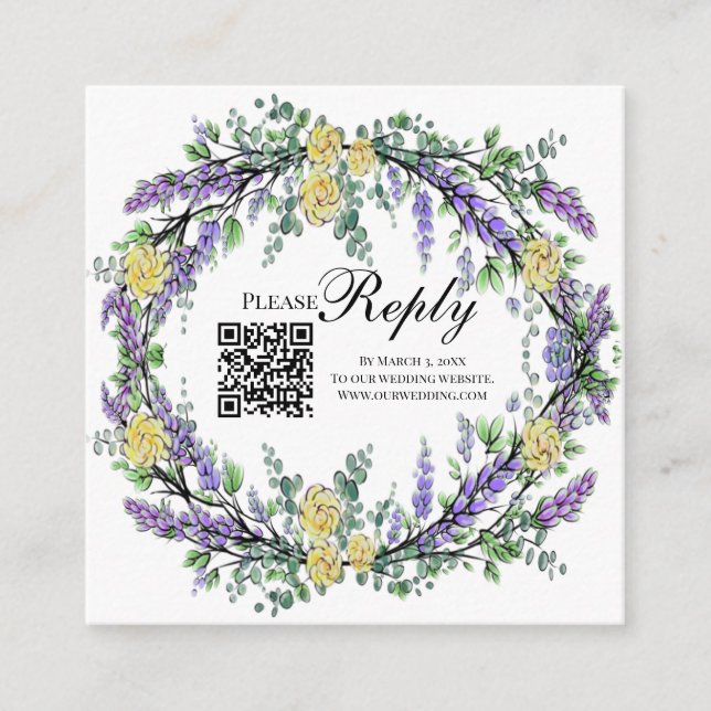 Elegant gult vattenfärg ro lavender OSA QR Tilläggskort (Framsida)