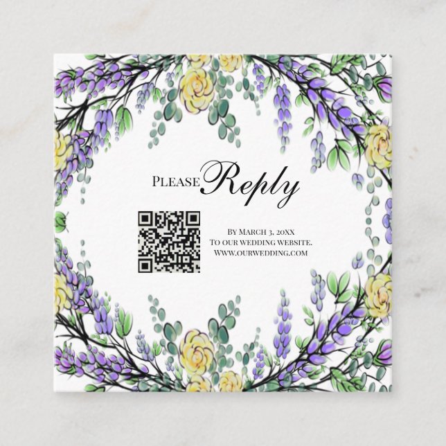 Elegant gult vattenfärg ro lavender OSA QR Tilläggskort (Framsida)