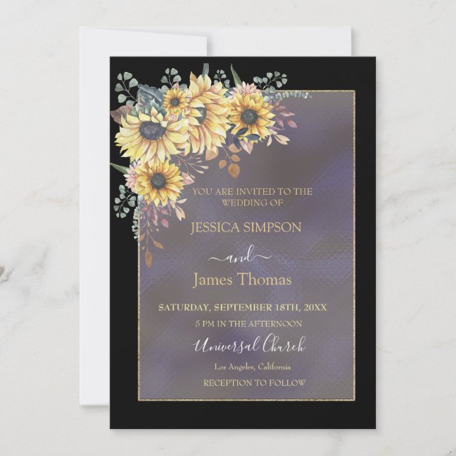 Elegant Gult Vattenfärg Solros Sunny Inbjudningar (Framsida)