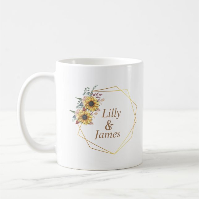 Elegant Gult Vattenfärg Solros Sunny Kaffemugg (Vänster)