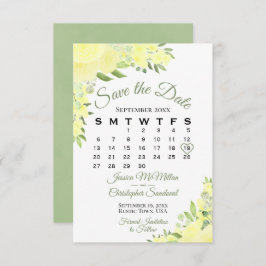 Elegant Gult Vattenfärgskalender Blommigt Bröllop Spara Datumet