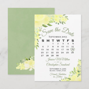 Elegant Gult Vattenfärgskalender Blommigt Bröllop Spara Datumet