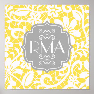 Elegant Gult Vintage Snöre Personlig Monogram Poster