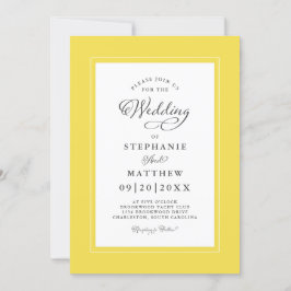 Elegant Gult & Vit Bröllop Modern calligrafi Inbjudningar
