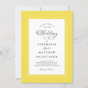 Elegant Gult & Vit Bröllop Modern calligrafi Inbjudningar