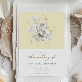 Elegant Gult Vita Blommigten Bröllop Inbjudningar