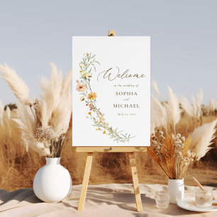 Elegant Gult Wildblomme Bröllop Välkommen Poster