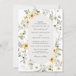 Elegant Gult Wildblomme Greenery Ram Bröllop I Inbjudningar