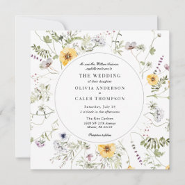 Elegant Gult Wildblomme Greenery Ram Bröllop I Inbjudningar