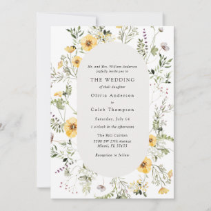 Elegant Gult Wildblomme Greenery Ram Bröllop Inbjudningar