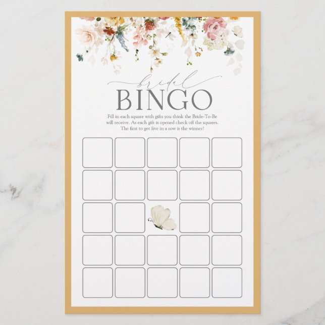 Elegant Gult Wildblomme Möhippa Bingo Game (Framsida)