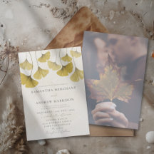 Elegant gyllene akvarell Ginkgo blad Bröllop