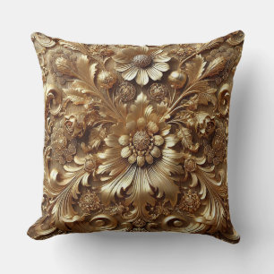 Elegant gyllene barock blomsterlyx dekoration kudde