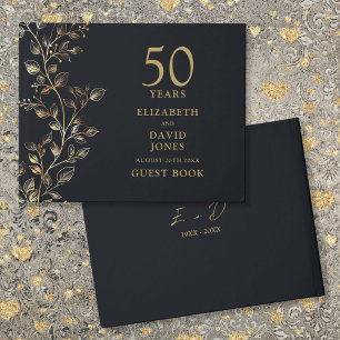 Elegant gyllene blomster 50-års bröllopsdag gästböcker