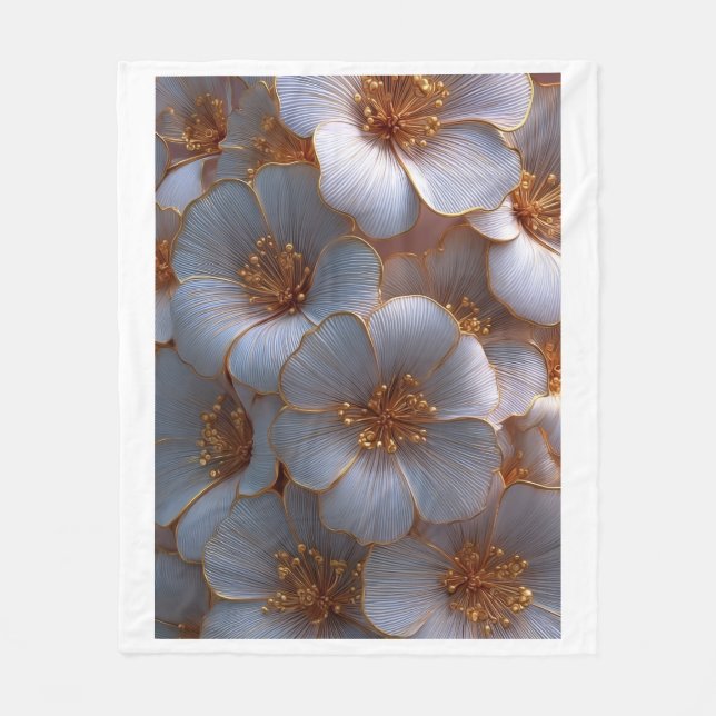 Elegant gyllene blomstermönster kastfilt fleecefilt (Framsidan)