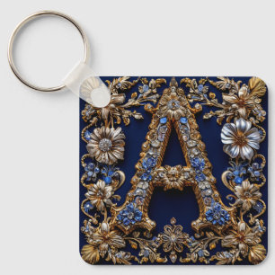 Elegant gyllene bokstav "A" med utsmyckad blomster Nyckelring