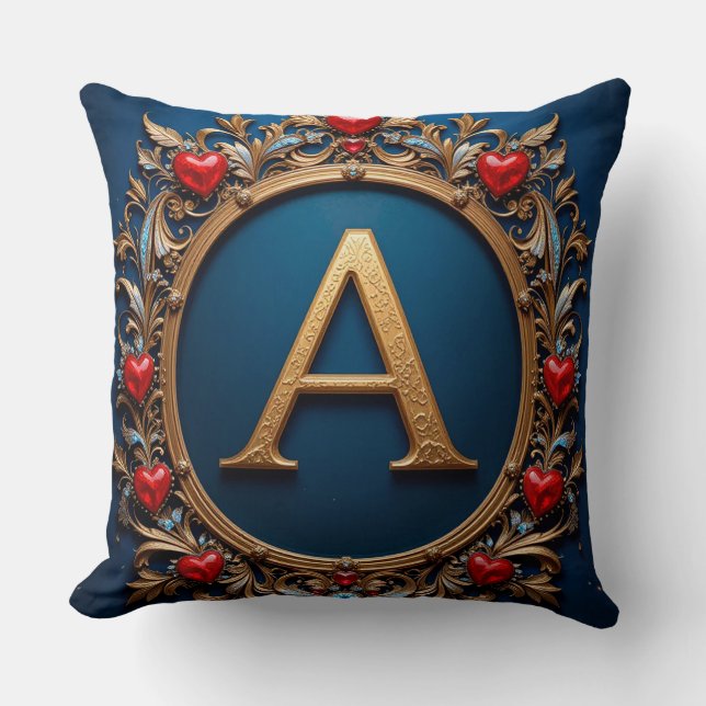 Elegant gyllene bokstav A omgiven av hjärtan Kudde (Framsida)