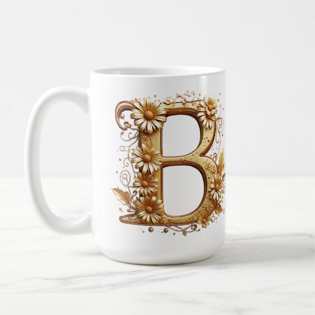 Elegant gyllene bokstav B med blomsterdesign Kaffemugg (Vänster)