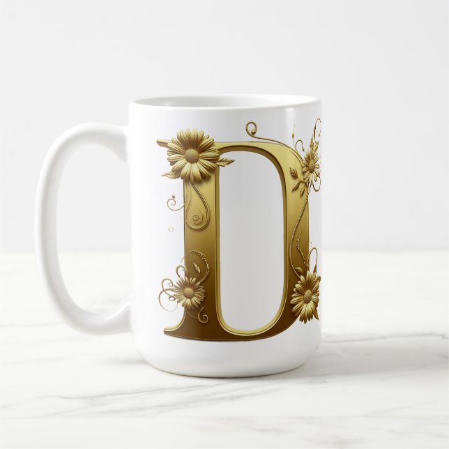 Elegant gyllene bokstav D med blomsterdesign Kaffemugg (Vänster)