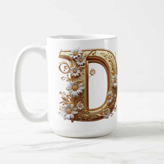 Elegant gyllene bokstav D med blomsterdesign Kaffemugg (Vänster)