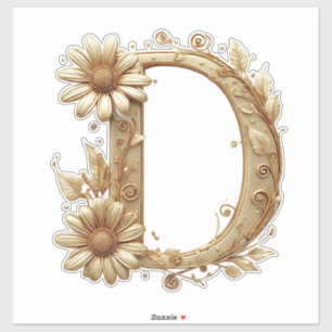 Elegant gyllene bokstav D med blomsterdesign Klistermärken