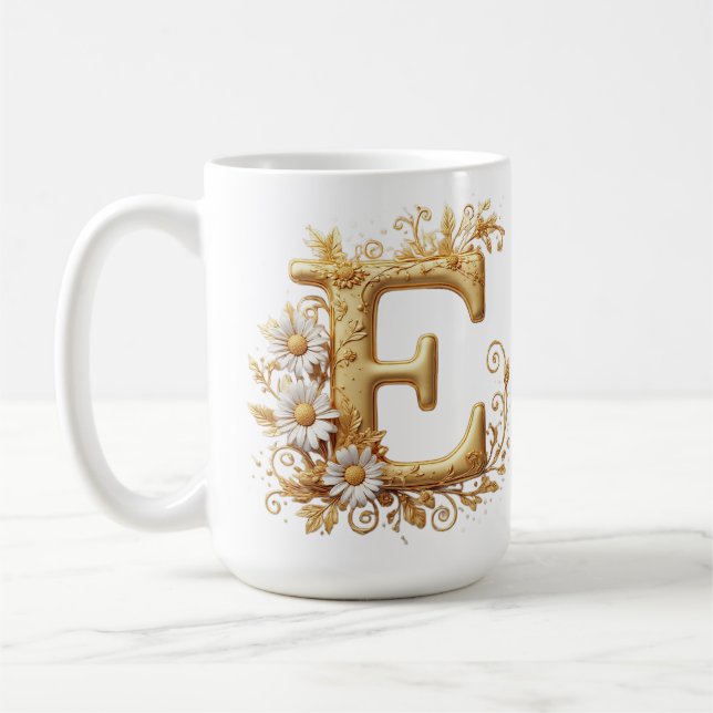 Elegant gyllene bokstav E med blomsterdesign Kaffemugg (Vänster)