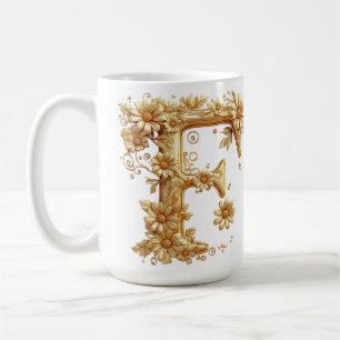 Elegant gyllene bokstav F med blomsterdekorationer Kaffemugg