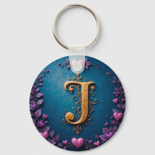 Elegant gyllene bokstav J inspirerad av kärlek och Nyckelring
