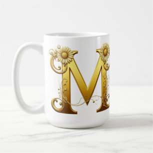 Elegant gyllene bokstav M med blomsterdekorationer Kaffemugg