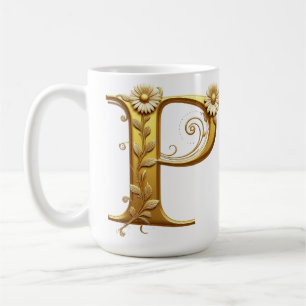 Elegant gyllene bokstav P med blomsterdekorationer Kaffemugg