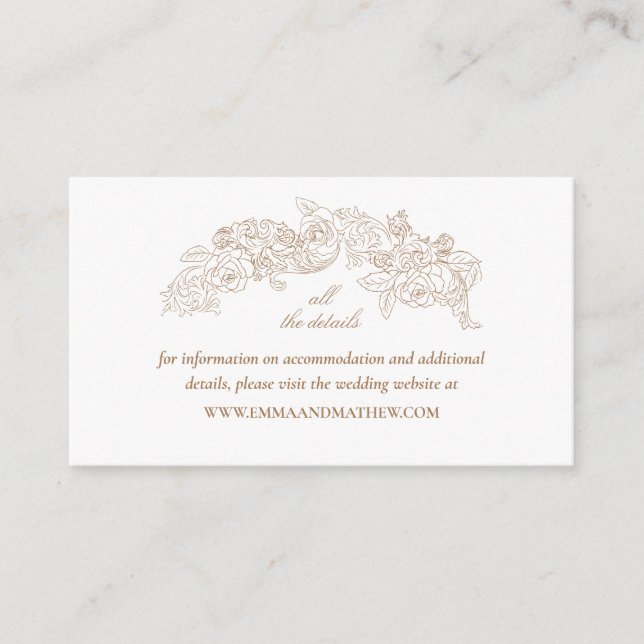 Elegant gyllene bröllopswebbplats tilläggskort (Framsida)