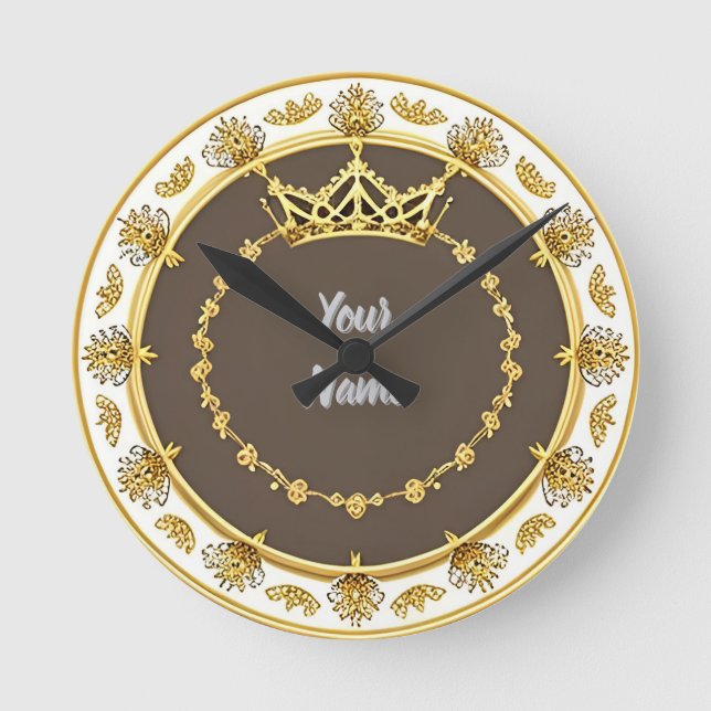 Elegant gyllene cirkulär ram rund klocka (Framsida)