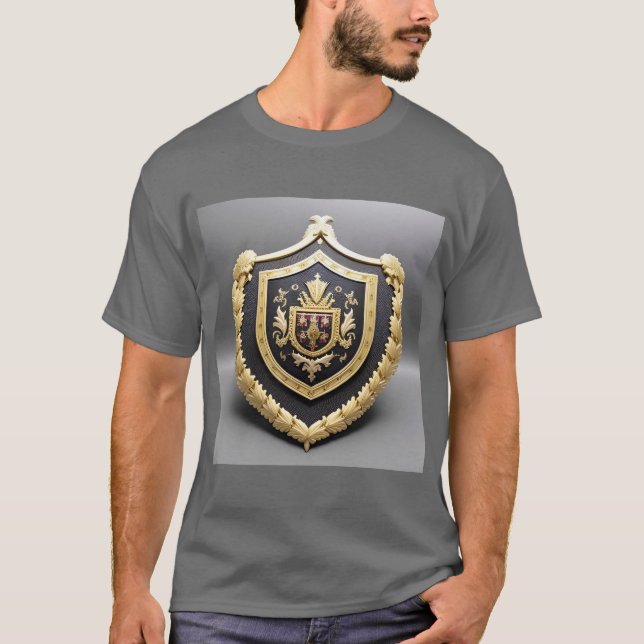 Elegant gyllene emblem med utsmyckad sköld t shirt (Framsida)