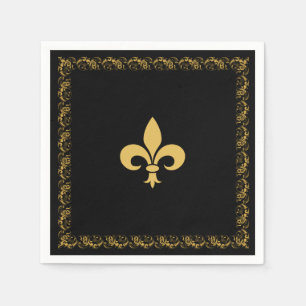 Elegant gyllene Fleur-de-Lis på svart Pappersservett