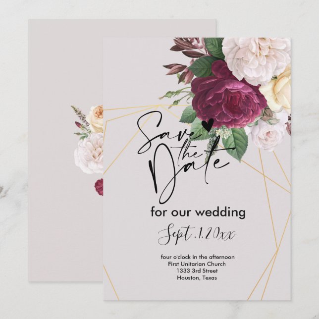 Elegant gyllene geometrisk spara datumet inbjudningar (Fram/baksida)