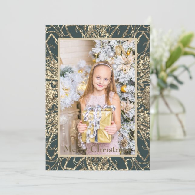 Elegant gyllene God Jul Foto Real Julkort (Stående Fram)
