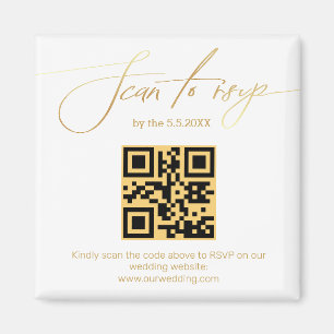 elegant gyllene handskriven rsvp qr-kod bröllop   magnet