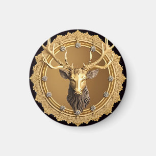 Elegant gyllene hjortemblem med utsmyckad ram magnet