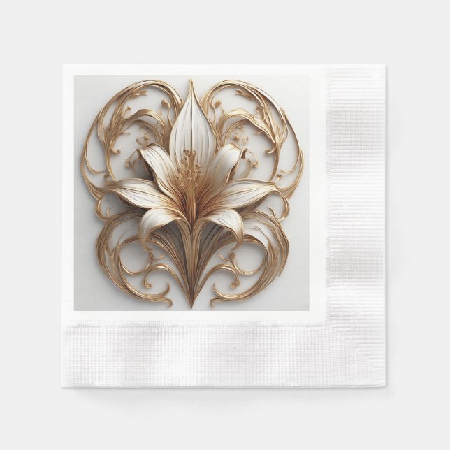 Elegant gyllene lilja vit dekorativ design pappersservett (Framsidan)