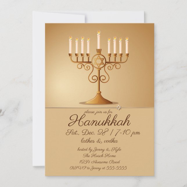 Elegant gyllene menorah Hanukkah-fest Inbjudningar (Framsida)